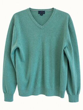 Lands End Mens XL 46 48 Seafoam Green Supima Cotton V Neck Sweater